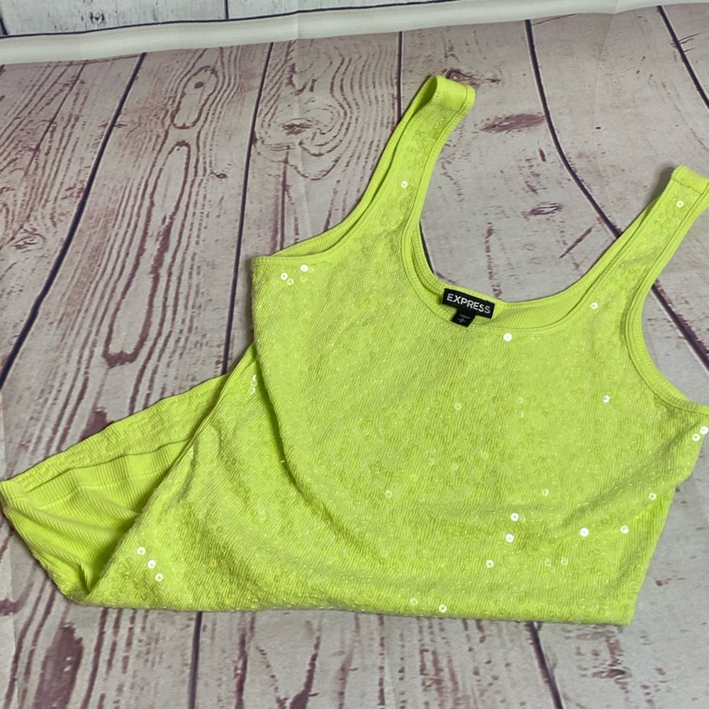 Sequin neon/ lime green tank top / Express
